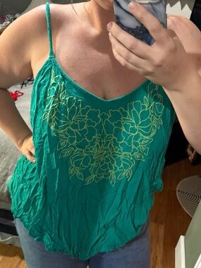 torrid Teal Green Floral-Embroidered Spaghetti Strap Cami